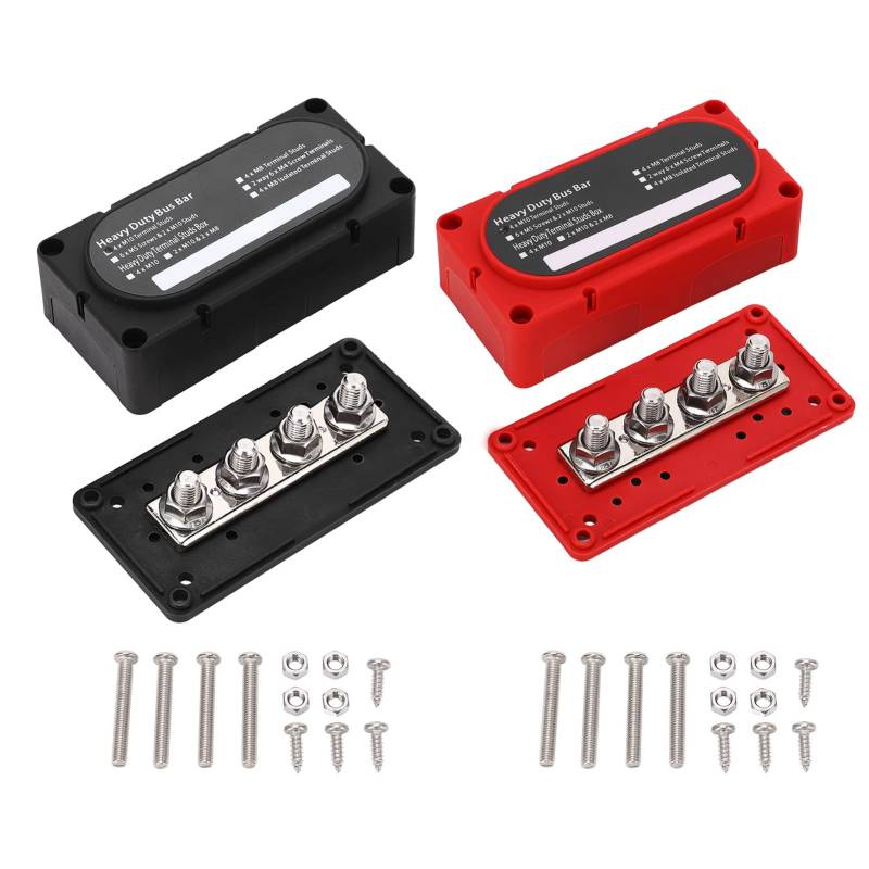 Stromverteilerblock Sammelschiene, 2 Stück Stromverteilerblock 4 Bolzen 300A Batterie Sammelschiene Universal für 12-48V Auto Wohnmobil Yacht Boot von KIMISS