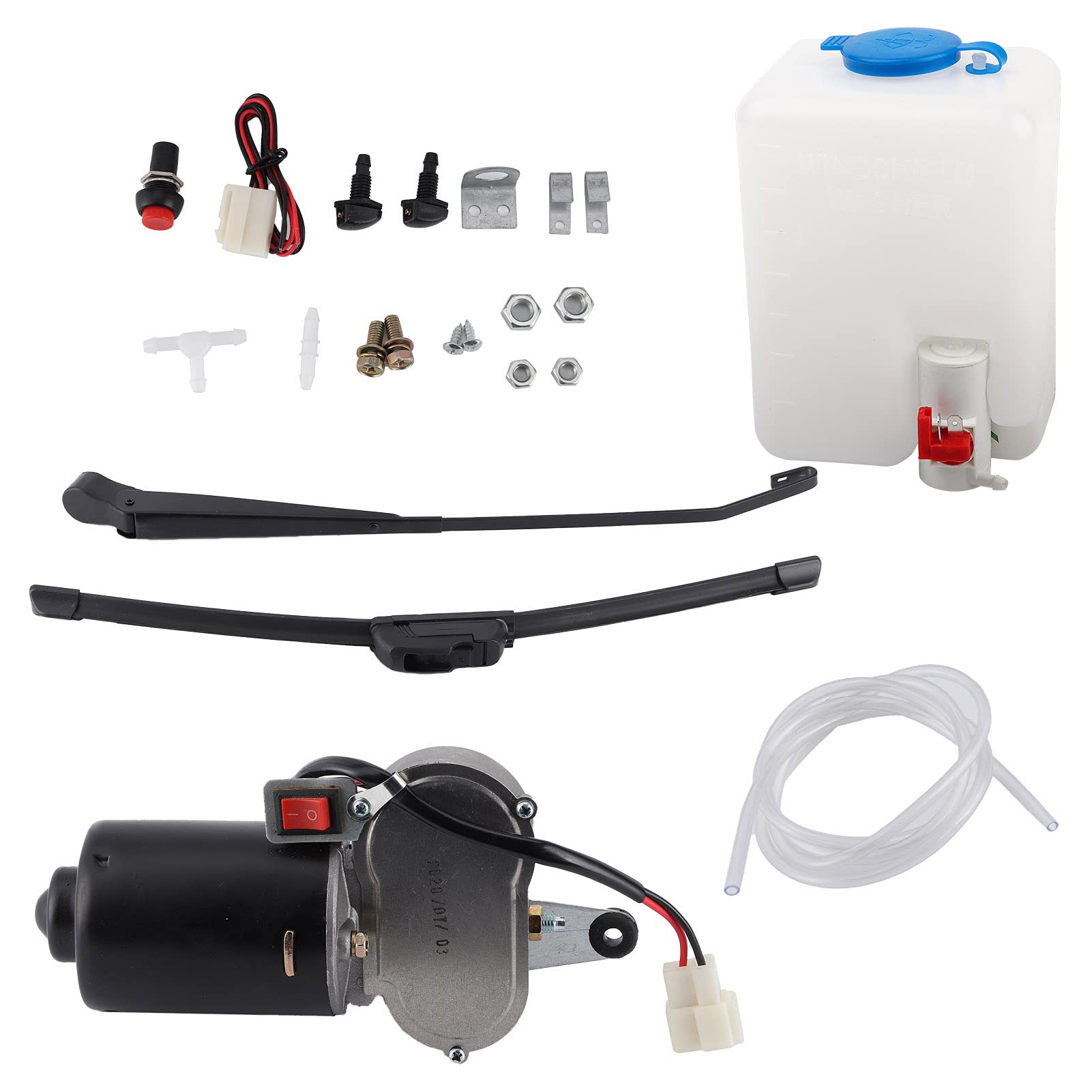 Wischermotor-Kit, Elektrischer Scheibenwischersatz, Wischermotorblattarmbaugruppe 90 Grad Rotation mit Sprühflasche Passend für UTV ATV von KIMISS