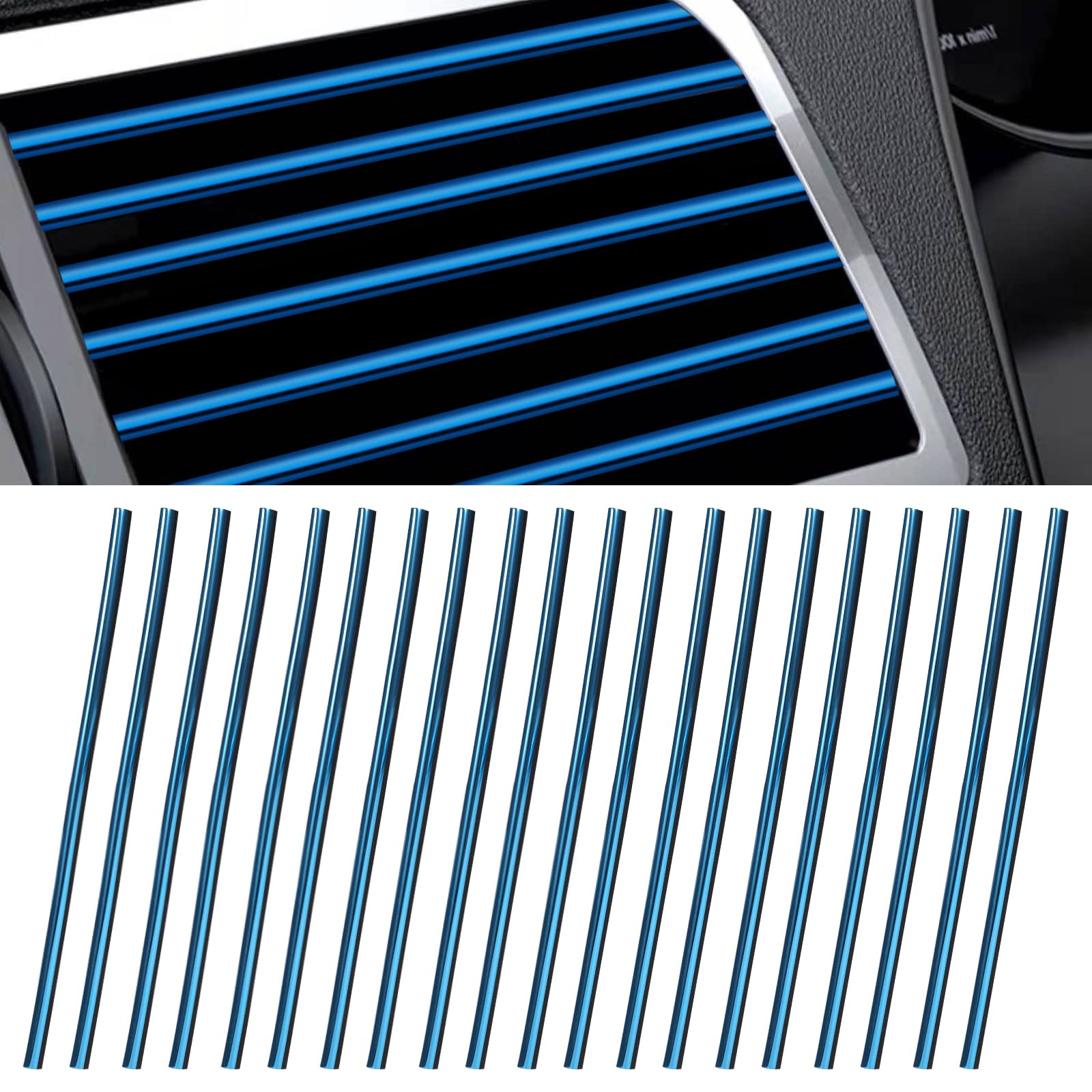 KINBOM 20 Stück 19,5cm Auto Lüftungsschlitz Dekoration, Auto Zierleisten Innenraum Car Trim Interior Strips Auto Zierleisten für Autos Klimaanlage Lüftungsöffnungen Grills (Blau) von KINBOM