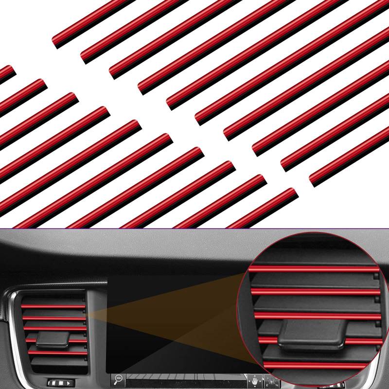 KINBOM 20 Stück 19,5cm Auto Lüftungsschlitz Dekoration, Auto Zierleisten Innenraum Car Trim Interior Strips Auto Zierleisten für Autos Klimaanlage Lüftungsöffnungen Grills (Rot) von KINBOM