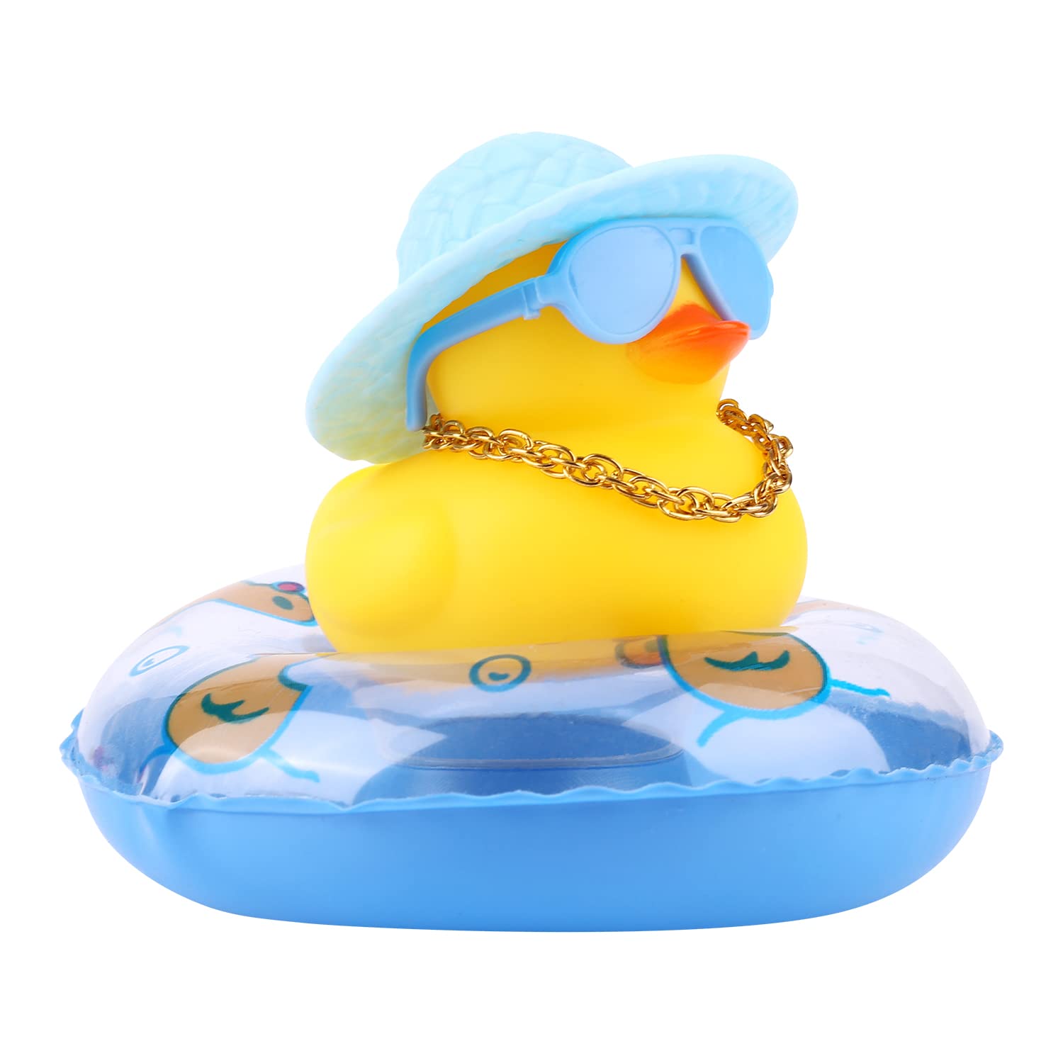 KINBOM Gummi Ente Auto Deko, Ente Auto Deko Ente Armaturenbrett Gelbe Ente Deko für Auto Armaturenbrett BÜro Schlafzimmer Jungen Mädchen Kinder Badespielzeug (Blauer Transparenter Schwimmring) von KINBOM