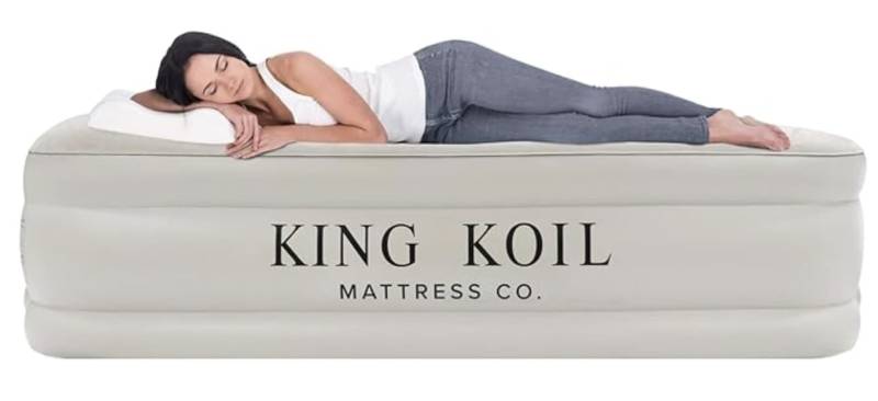 KING Koil Doppel-Luftmatratze mit integrierter Pumpe – Doppelhocherhöhtes Luftbett für Gäste mit bequemem aufblasbarem Bett von KING