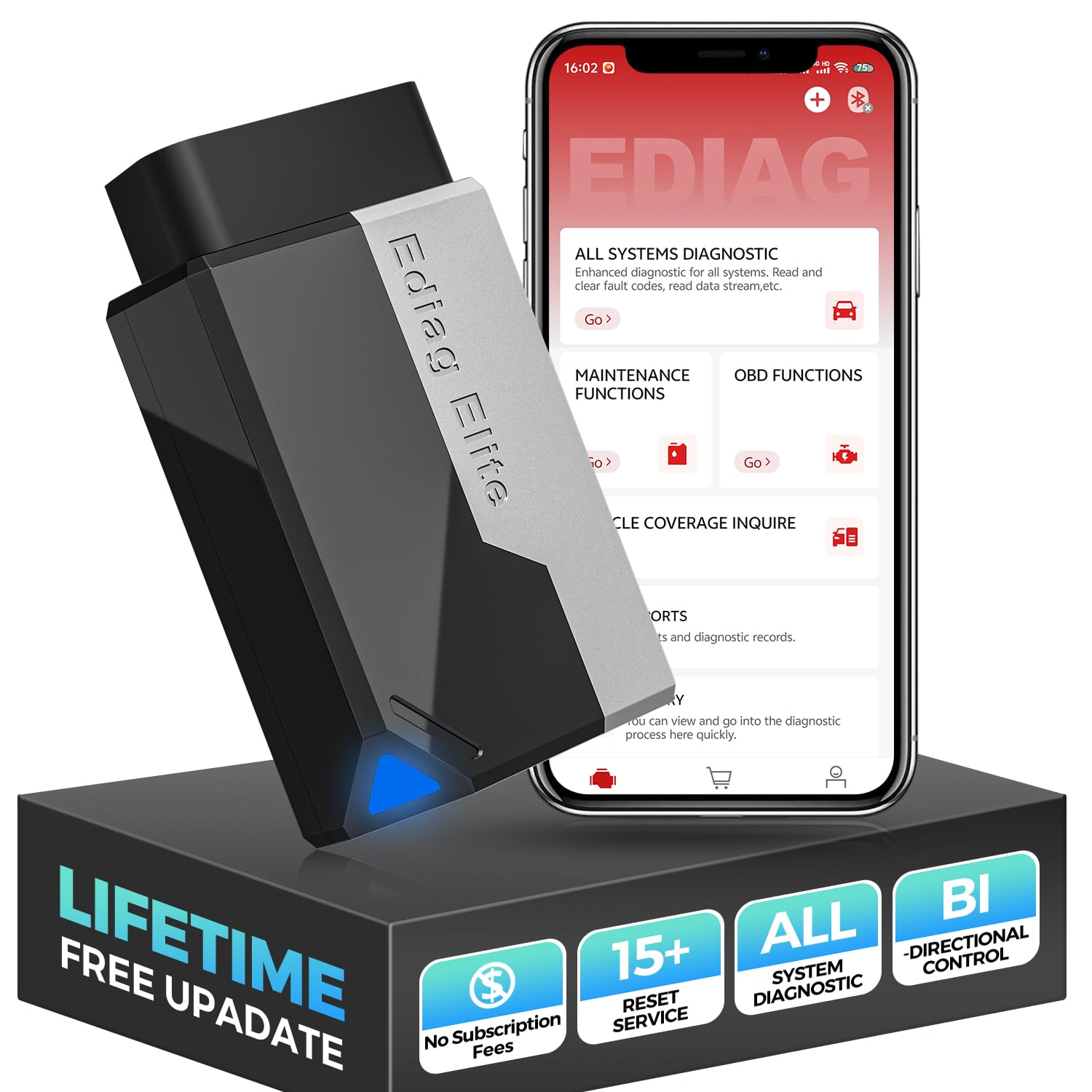 KINGBOLEN EDIAG Elite OBD2 Diagnosegerät Bluetooth,Auto Auslesegerät mit Vollständige System,15 Resets und Aktiver Test, Fahrzeugleistungstest für iPhone & Android,FCA und Can FD,Lebenslange Updates. von KINGBOLEN