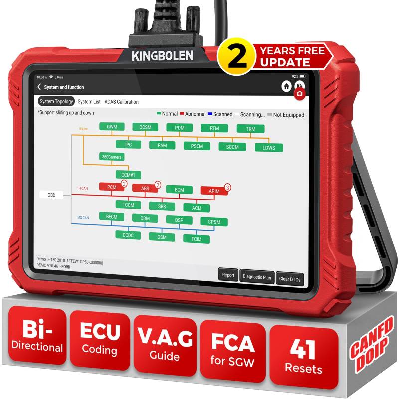 KINGBOLEN K10 Elite Obd2 Diagnosegerät,Bi-Direktionale OE-Level Alle Systeme Diagnosegerät Auto mit Topologie-Karte,ECU Codierung, FCA Can FD und DOIP,50 Rücksetzen,KFZ Diagnosegerät 2 Jahre Update. von KINGBOLEN