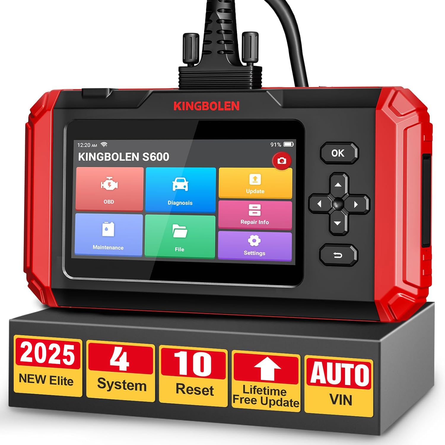 KINGBOLEN S600 OBD2 Diagnosegerät,Obd2 Codeleser für Motor/Getriebe/ABS/SRS,mit Öl,Bremse,SAS,ABS, DPF,TPMS,BMS zurücksetzen und Drosselklappenanpassung,16G ROM (unterstützt 256G Erweiterung) von KINGBOLEN