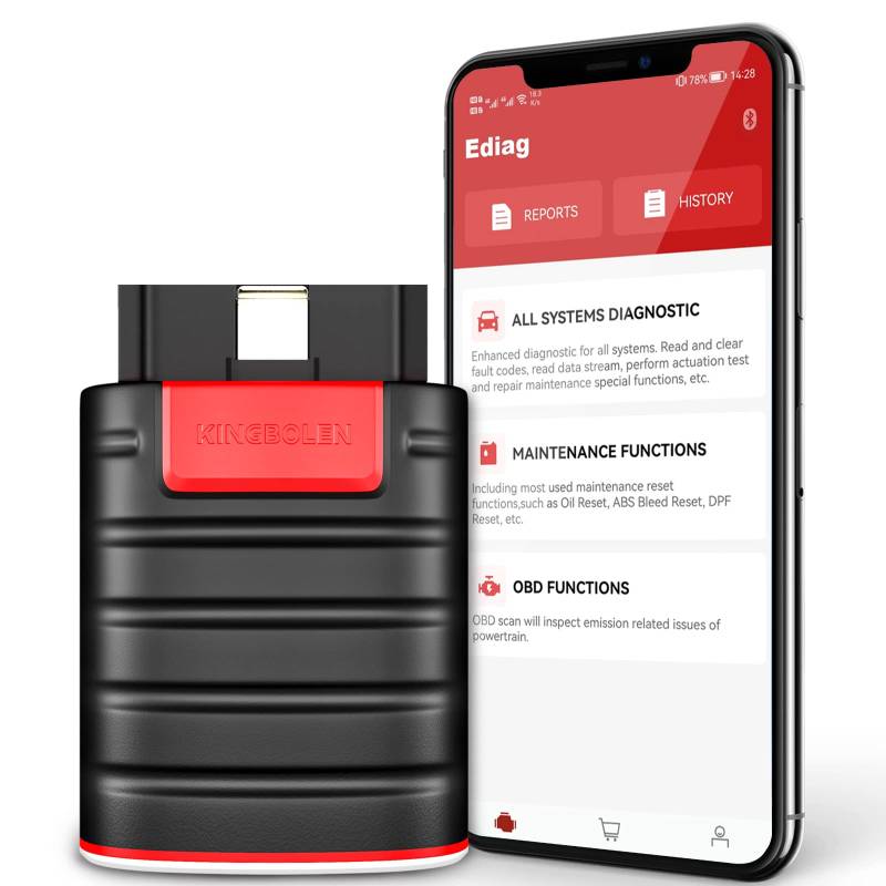 KINGBOLEN EDIAG OBD2 Diagnosegerät Bluetooth,Multibrand Vollständiges System Kfz Diagnosegerät Mit Aktiver Test, ECU-Codierung, Auto VIN,15 Rückstellfunktion,für iPhone & Android. von KINGBOLEN