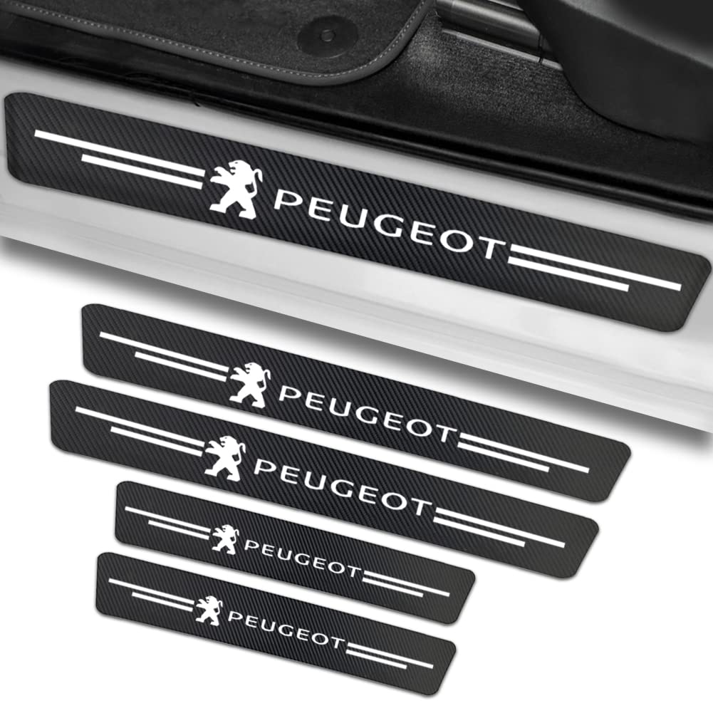 4 Stück Auto Einstiegsleisten Schutz für Peugeot, Auto Türschweller Schutz mit Logo, Kohlefaser Auto Türeinstiegsschutz Aufkleber Kantenschutz von KIRFIZ