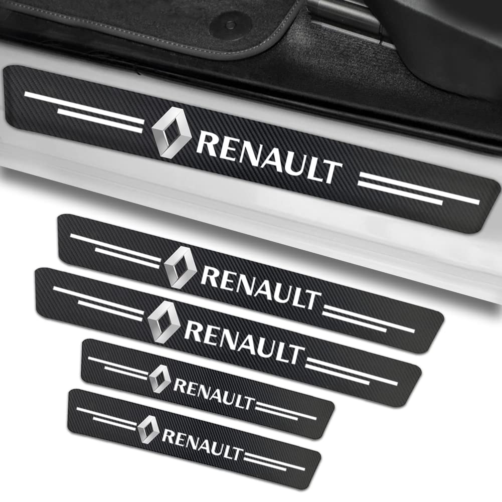 4 Stück Auto Einstiegsleisten Schutz für Renault, Auto Türschweller Schutz mit Logo, Kohlefaser Auto Türeinstiegsschutz Aufkleber von KIRFIZ