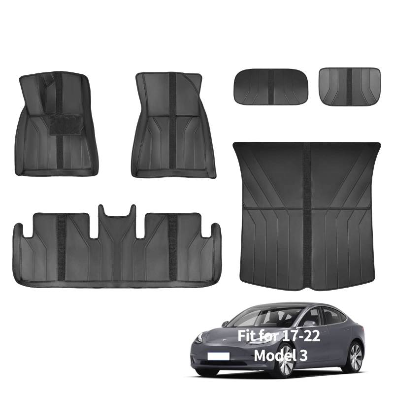 6-teiliges Set Fußmatten für Tesla Model 3 schwarz maßgeschneiderte Teppiche Premium-Marke (schwarz) von KIROJA