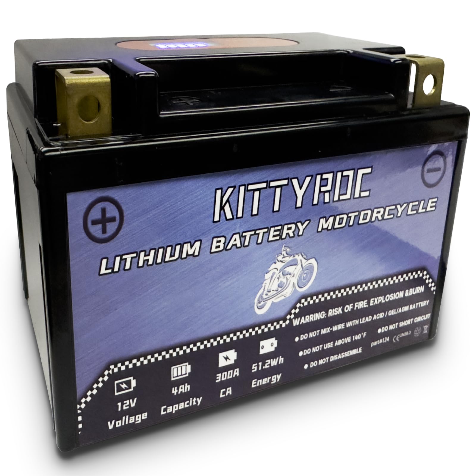 KITTYROC 12V Lithium Motorrad Batterie 4Ah 300A, Hohler Terminal LiFePO4 Batterie mit Smart BMS, Ersatz ATV, UTV, Motorrad, 4-Rad, Traktor, Roller, Rasenmäher, Jet Ski, Schneemobil von KITTYROC