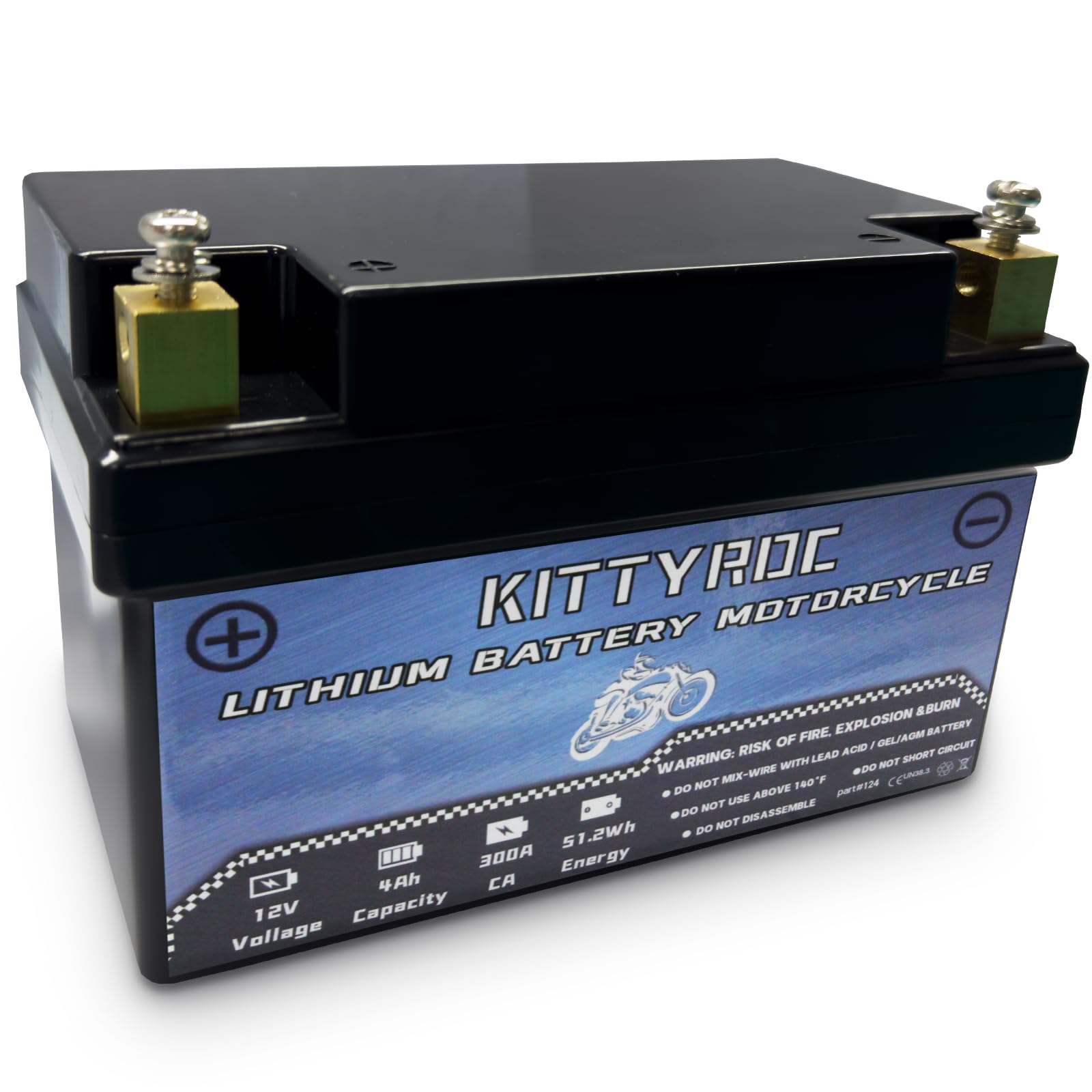 KITTYROC 12V Lithium Motorrad Batterie 4Ah 300A, Square Terminal LiFePO4 Batterie mit Smart BMS, Ersatz ATV, UTV, Motorrad, Rasenmäher, Jet Ski, Schneemobil, 4 Wheeler, Traktor, Roller KITTYROC 12V Lithium Motorrad Batterie 4Ah 300A, Square Terminal LiFePO4 Batterie mit Smart BMS, Ersatz ATV, UTV, Motorrad, Rasenmäher, Jet Ski, Schneemobil, 4 Wheeler, Traktor, Roller von KITTYROC