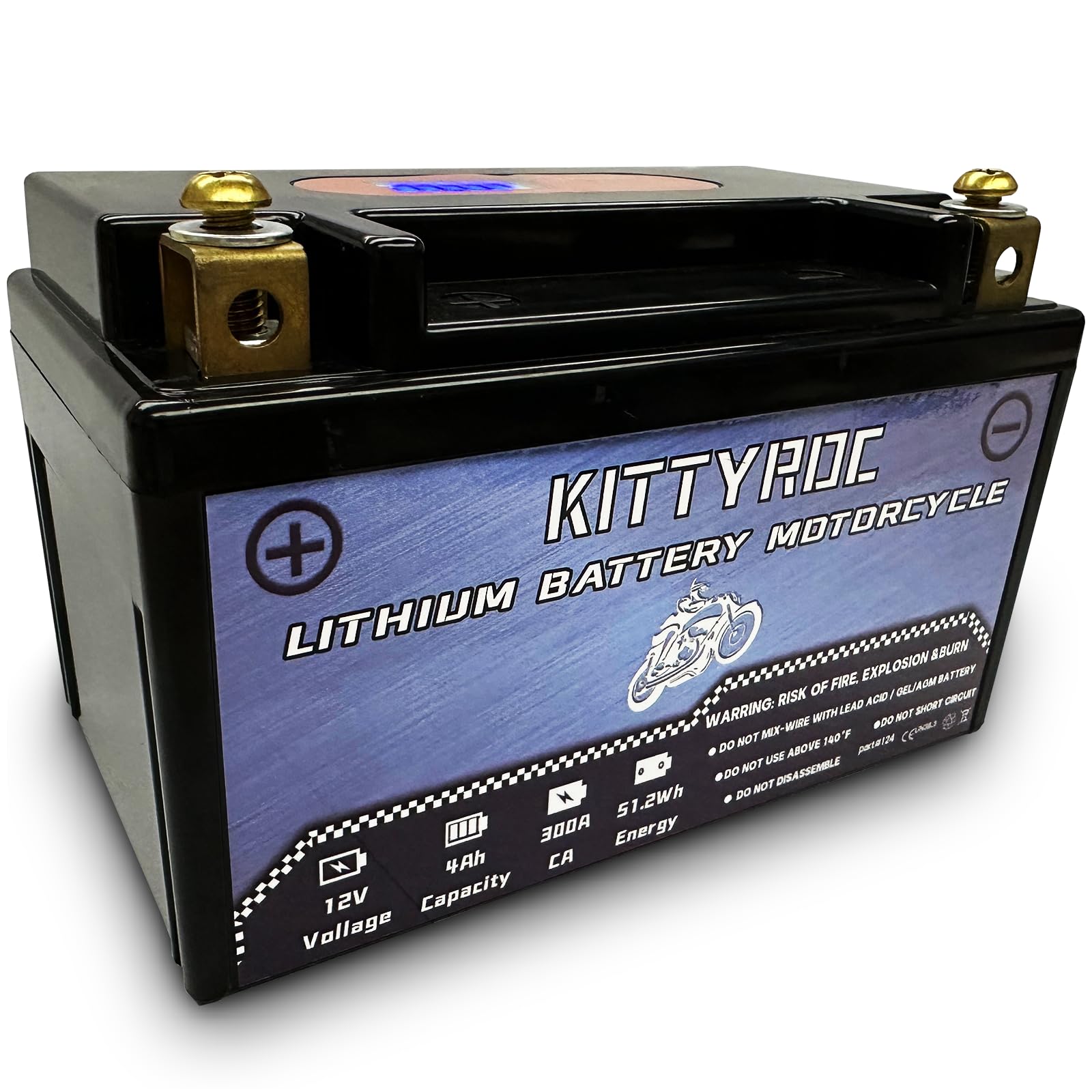 KITTYROC 12V Lithium Motorrad Batterie 4Ah 300A, quadratische hohle Terminal LiFePO4 Batterie mit Smart BMS, Ersatz ATV, UTV, Motorrad, Rasenmäher, Jet Ski, Schneemobil, 4-Rad, Traktor, Roller von KITTYROC