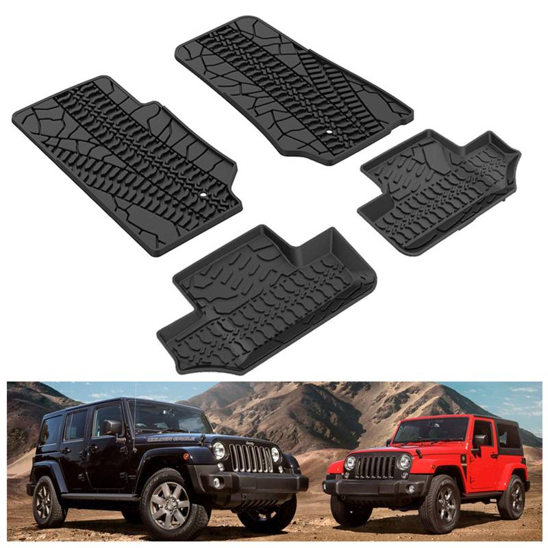 KIWI MASTER Fußmatten kompatibel für 2007–2013 Jeep Wrangler JK 2-Türer vorne & hinten, TPE-Bodeneinsätze, Allwetterschutz, Slush-Matte, Schwarz von KIWI MASTER