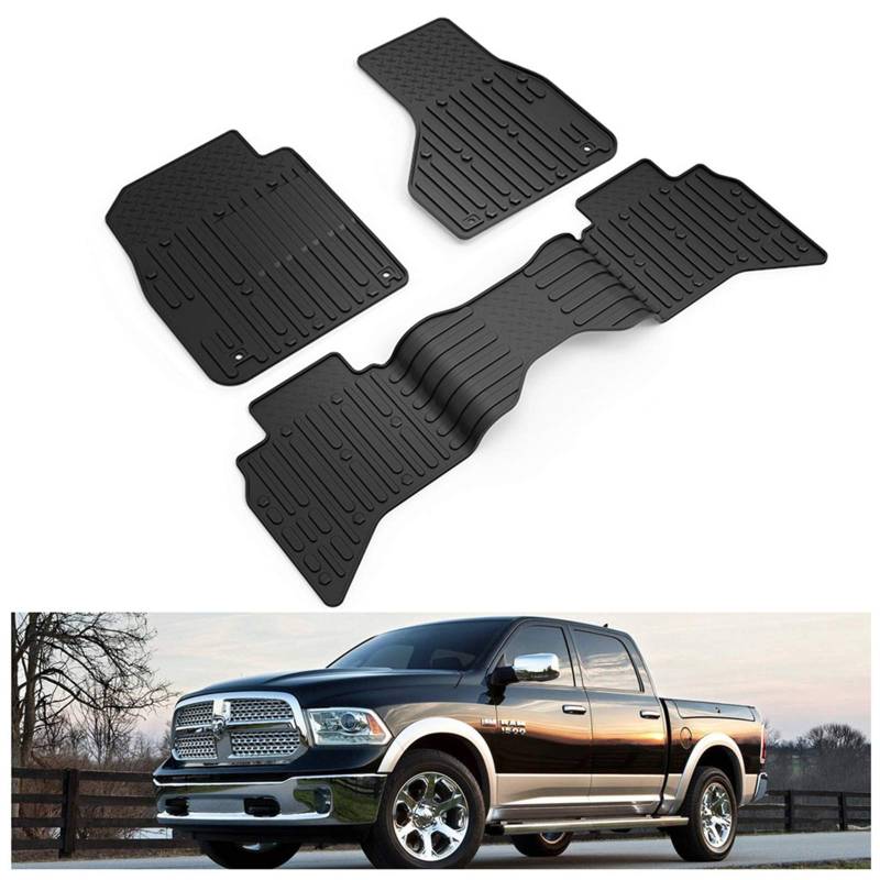 KIWI MASTER Fußmatten kompatibel für 2009–2018 Dodge RAM 1500 Quad Cab, 2019 Dodge Ram 1500 Classic Quad Cab vorne & 2. Reihe, Allwetterschutz, TPE Slush Liner Matte, schwarz von KIWI MASTER