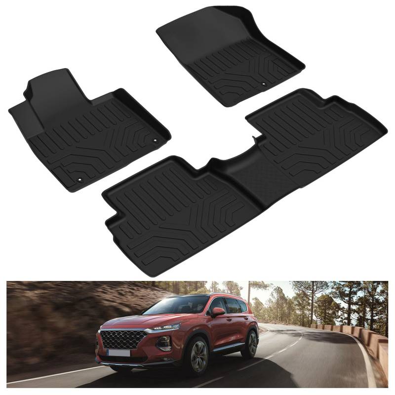 KIWI MASTER Fußmatten kompatibel für 2019 2020 2021 Hyundai Santa Fe Zubehör 5 Beifahrermodelle Allwettermatte Liner vorne hinten 2 Reihen Sitz TPE Slush Liner schwarz von KIWI MASTER
