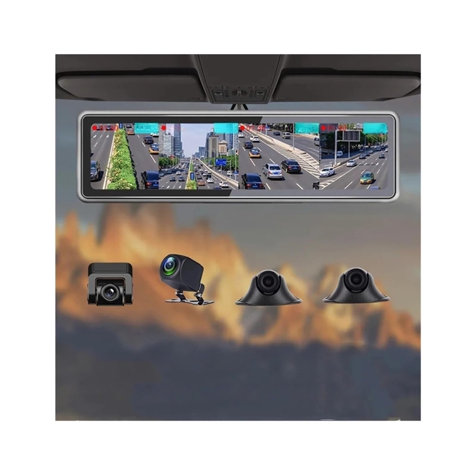 12" 360° Armaturenbrett-Auto-DVR 4 Kamera-Aufnahme Nachtsicht-Auto-Videorecorder FHD 1080P Touchscreen 4 Bildschirmanzeige Dashcam(32G) von KKGHYYMG