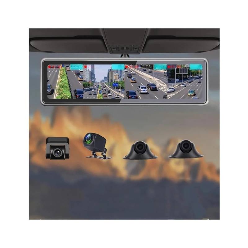 12" 360° Armaturenbrett-Auto-DVR 4 Kamera-Aufnahme Nachtsicht-Auto-Videorecorder FHD 1080P Touchscreen 4 Bildschirmanzeige Dashcam(32G) von KKGHYYMG