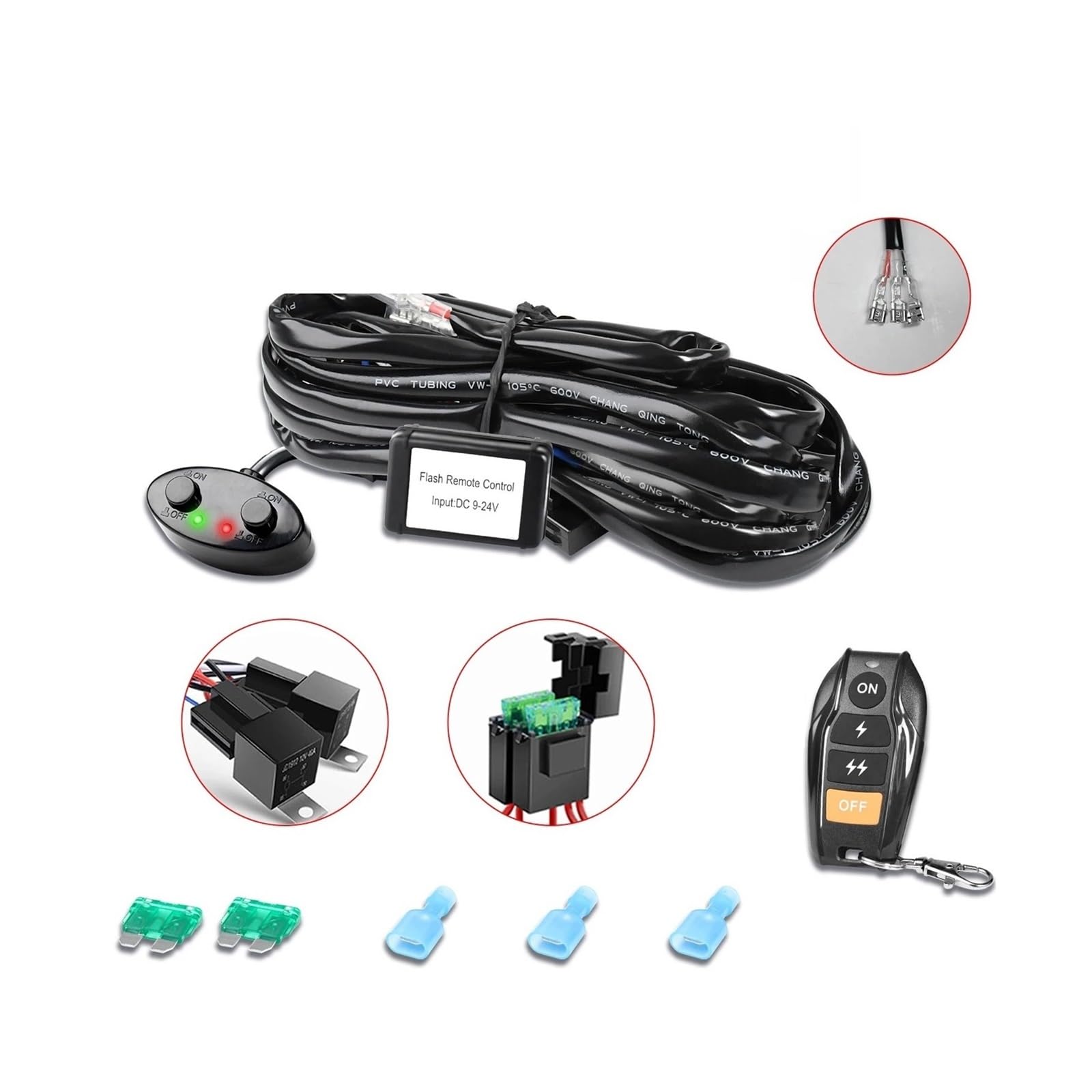 Zweifarbiger 2-adriger Kabelbaumsatz mit Fernbedienung, 12 V, 40 A, LED-Lichtkabelbaum, Schalterrelais, 14 AWG-Kernkabelbaum(2colors 1in1 B) von KKGHYYMG