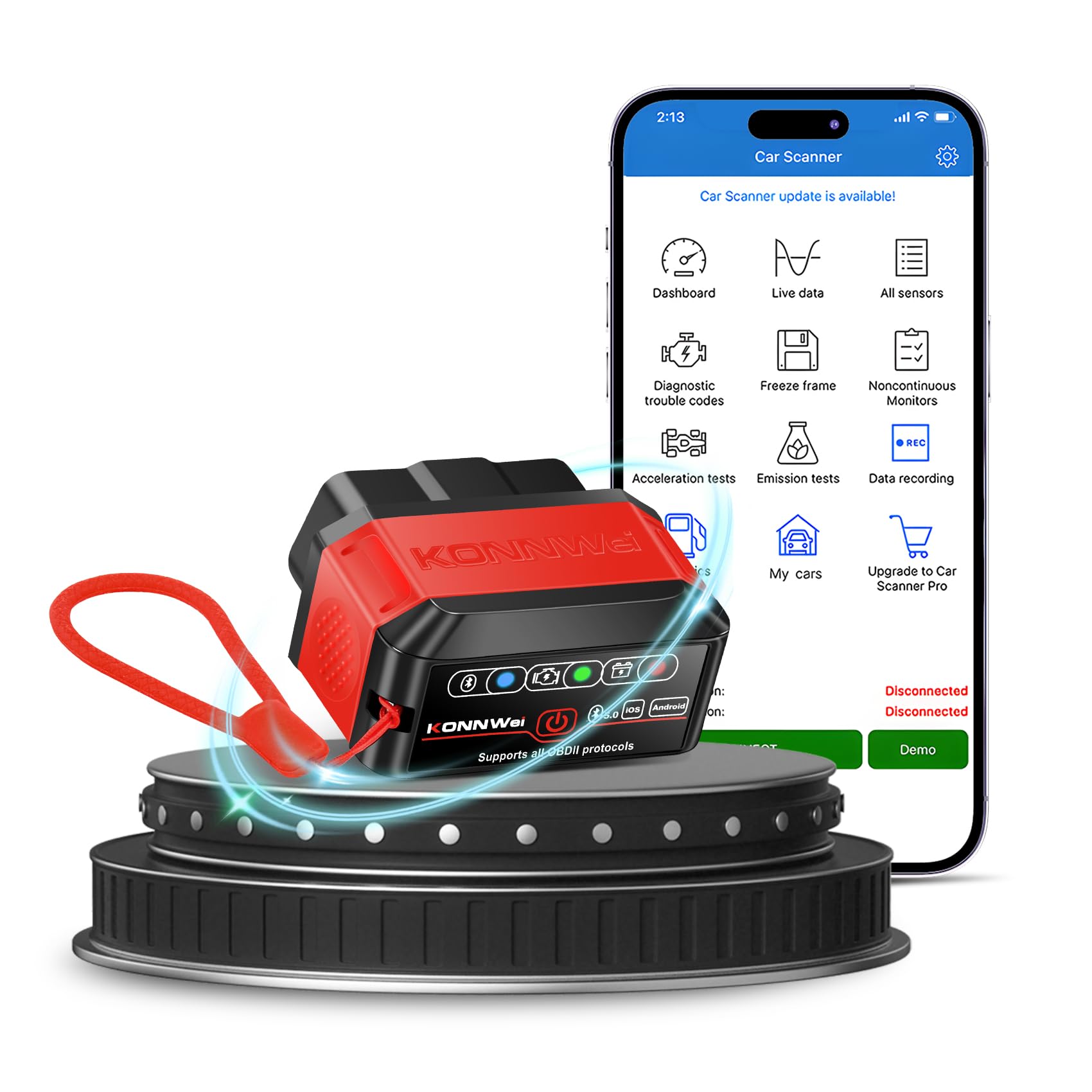 OBD2 Diagnosegerät für alle Fahrzeuge | OBDII Bluetooth 5.0 Adapter - Professioneller Auto Diagnose Scanner für 100.000+ Fahrzeuge & 15 Sprachen | Auto Auslesegerät für iOS Android Windows OBD2 Diagnosegerät für alle Fahrzeuge | OBDII Bluetooth 5.0 Adapter - Professioneller Auto Diagnose Scanner für 100.000+ Fahrzeuge & 15 Sprachen | Auto Auslesegerät für iOS Android Windows von KKMOL