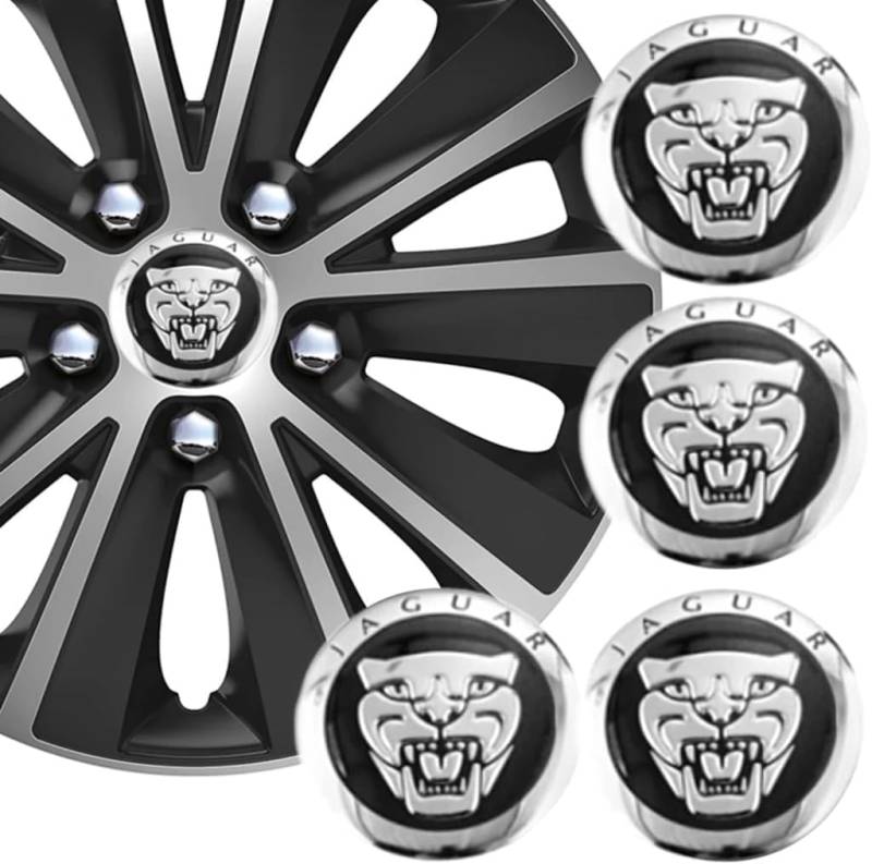 KKMVIUC Auto-Nabenkappen für Jaguar, 56 mm, Set mit 4 wasserdichten, verschleißfesten Rädern, Mittelkappen, Abzeichen, Logo-Zubehör von KKMVIUC