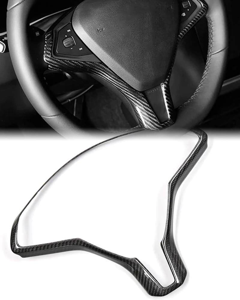 KKTR-CAR Echte Kohlefaser-Lenkradabdeckung für Tesla Model S vor 2021 Interne Modifikation Lenkradzubehör (Glänzende Kohlefaser) von KKTR-CAR