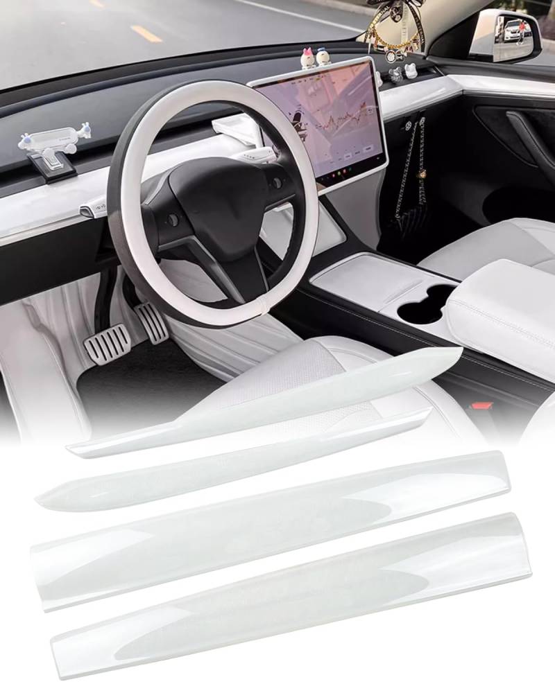 KKTR-CAR für Tesla Model 3 Model Y Dash Wrap Armaturenbrett Türverkleidung, Zubehör für Innenverkleidungskit aus Karbonfaser (Perlmuttweiß) von KKTR-CAR