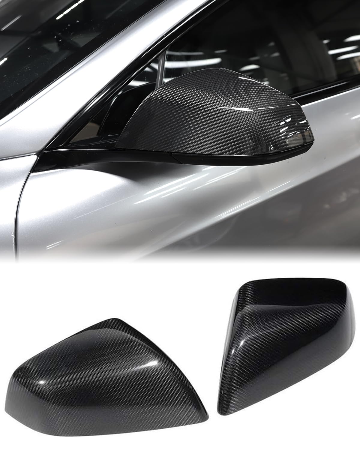 Seitenspiegelabdeckung aus echter Kohlefaser - Glänzende Oberfläche - Passend für Tesla Model S bis 2021, Außenspiegel Zubehör (Model S) von KKTR-CAR