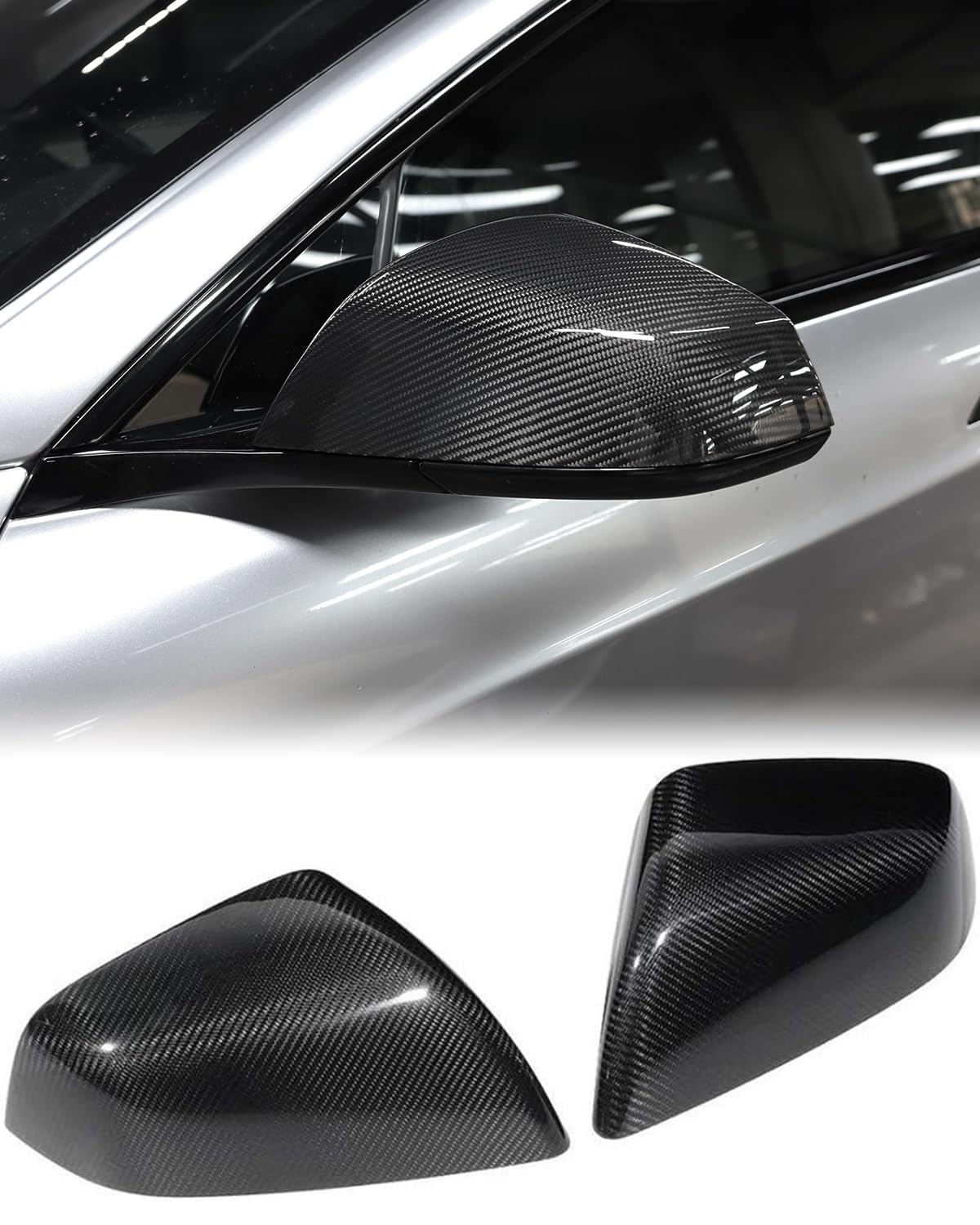 Seitenspiegelabdeckung aus echter Kohlefaser - Glänzende Oberfläche - Passend für Tesla Model X bis 2021, Außenspiegel Zubehör (Model X) von KKTR-CAR