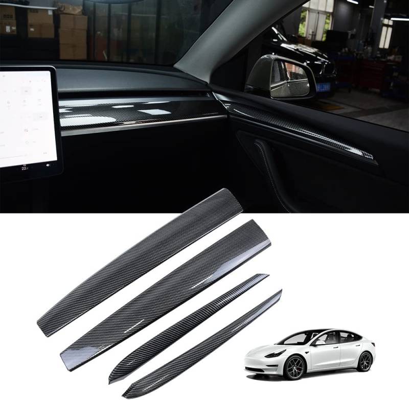 KKTR-CAR für Tesla Model 3 Model Y Dash Wrap Armaturenbrett Türverkleidung, Zubehör für Innenverkleidungskit aus Karbonfaser (Glänzendes Carbon Fiber Muster) von KKTR-CAR