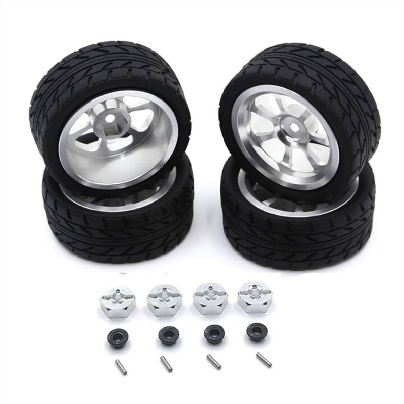 Geeignet für 1:12 1:14 1:18 RC Autozubehör 124016 124017 124018 124019 144001 A959 und andere Metall-Upgrade-Räder (Silber) von KLAPR