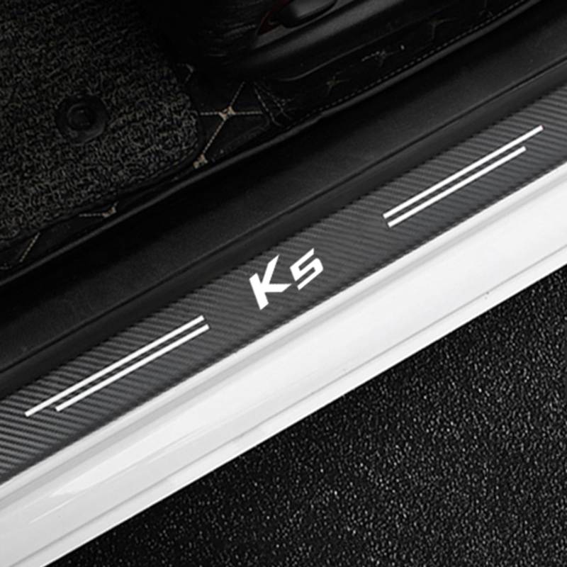 4 Stück Auto Einstiegsleisten Schutz, für KI-A K5 Auto Kohlefaser Türschweller Schutz mit Logo Aufkleber Kantenschutz,White von KLHYWEN