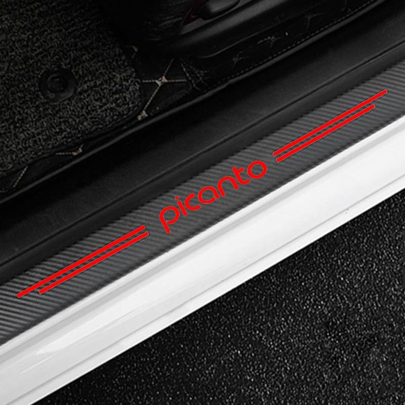 4 Stück Auto Einstiegsleisten Schutz, für KI-A Picanto Auto Kohlefaser Türschweller Schutz mit Logo Aufkleber Kantenschutz,Red von KLHYWEN