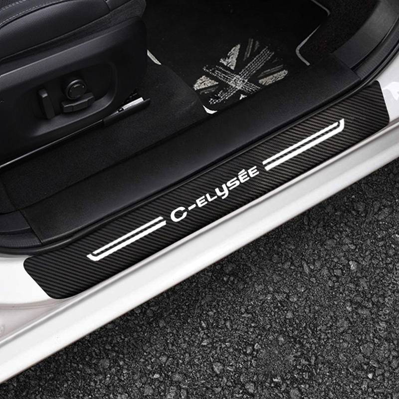4 Stück Auto Einstiegsleisten Schutz für Citr-oen C-Elysee, Kohlefaser Türschweller Lackschutzfolie Car Schritt Kanten Starke Klebrigkeit Schutzaufkleber Zierleisten,White von KLHYWEN