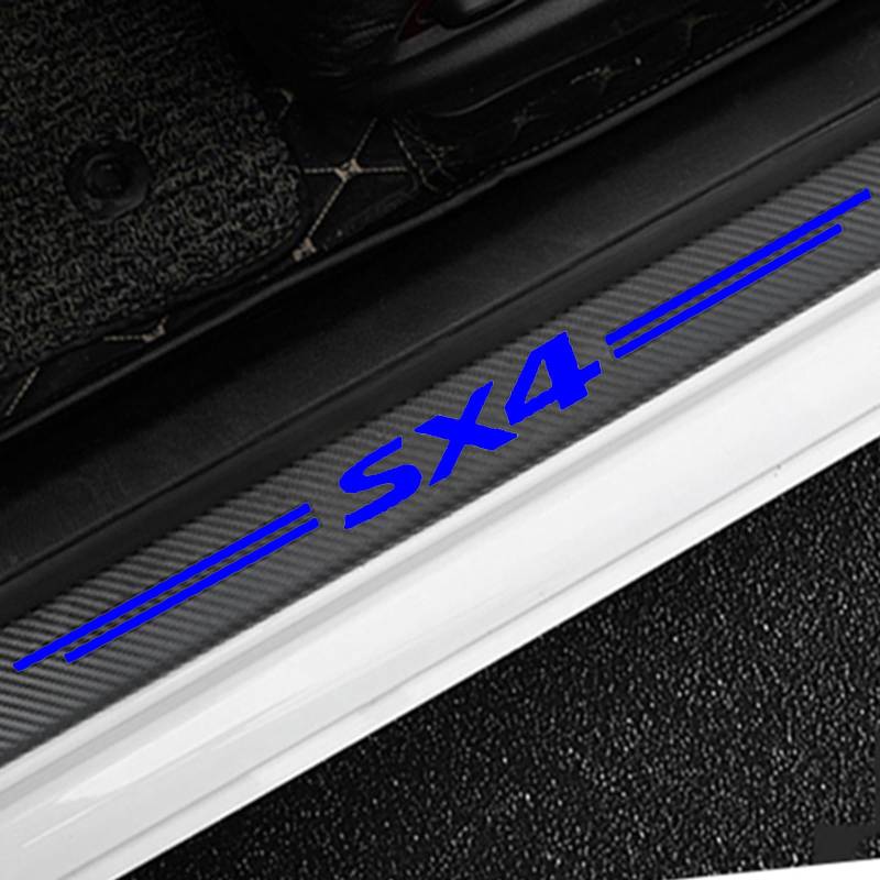 4 Stück Auto Einstiegsleisten Schutz für Suz-uki SX4, Kohlefaser Türschweller Lackschutzfolie Car Schritt Kanten Starke Klebrigkeit Schutzaufkleber Zierleisten,Blue von KLHYWEN