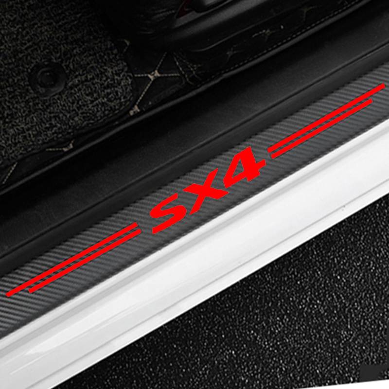 4 Stück Auto Einstiegsleisten Schutz für Suz-uki SX4, Kohlefaser Türschweller Lackschutzfolie Car Schritt Kanten Starke Klebrigkeit Schutzaufkleber Zierleisten,Red von KLHYWEN