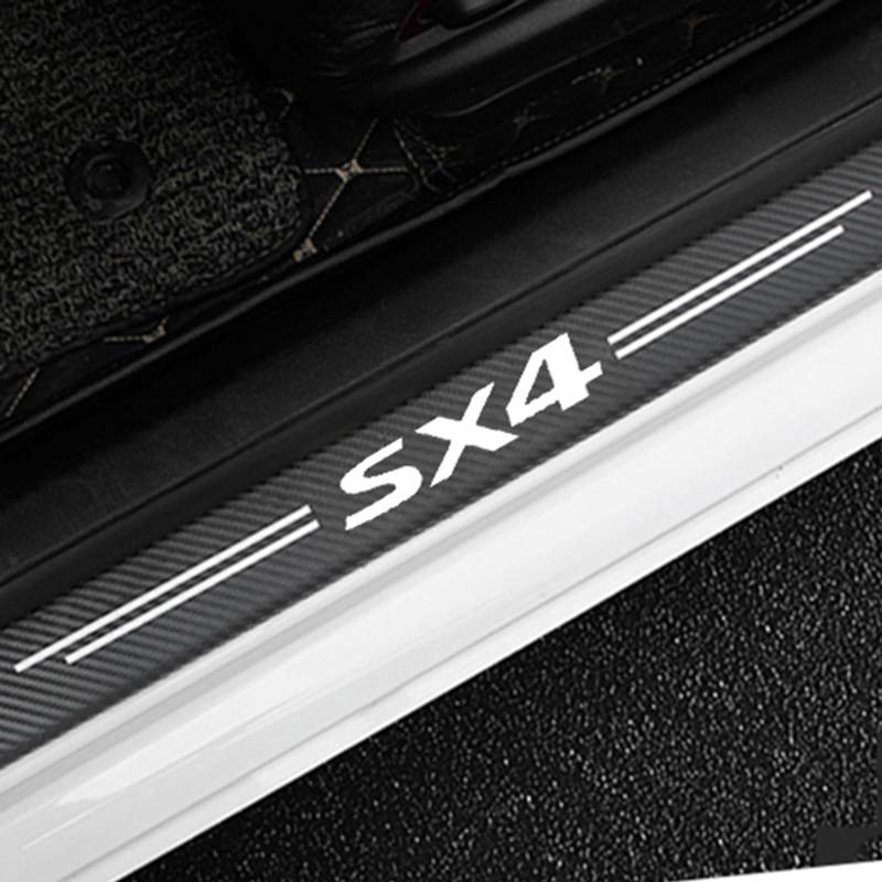 4 Stück Auto Einstiegsleisten Schutz für Suz-uki SX4, Kohlefaser Türschweller Lackschutzfolie Car Schritt Kanten Starke Klebrigkeit Schutzaufkleber Zierleisten,White von KLHYWEN