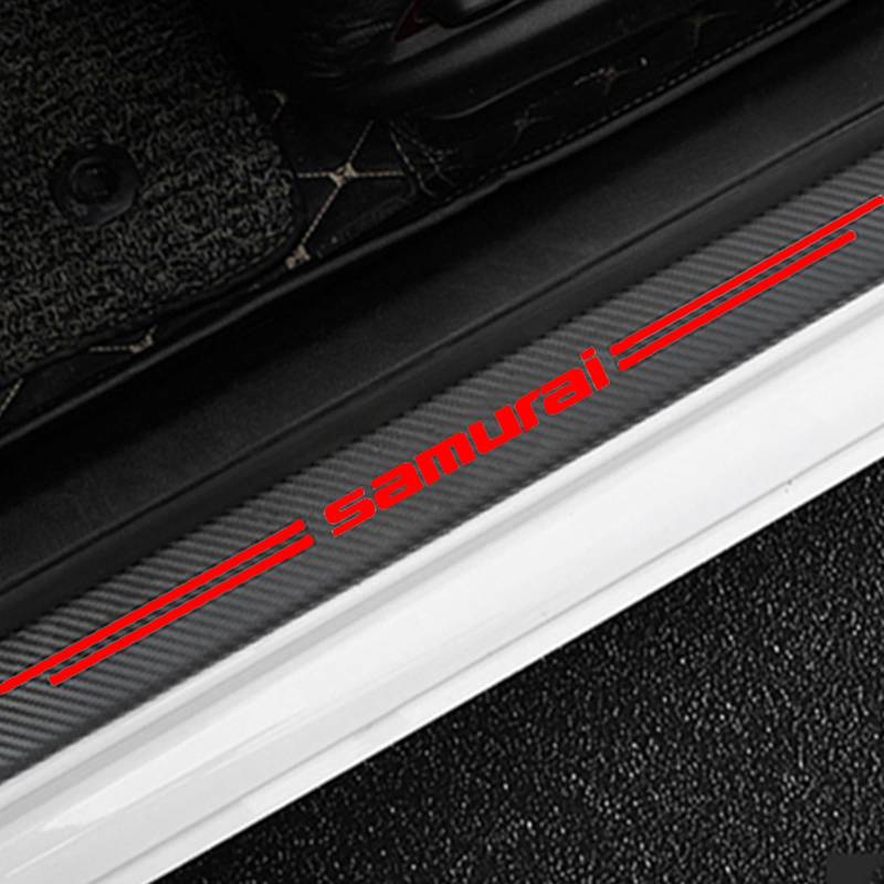 4 Stück Auto Einstiegsleisten Schutz für Suz-uki Samurai, Kohlefaser Türschweller Lackschutzfolie Car Schritt Kanten Starke Klebrigkeit Schutzaufkleber Zierleisten,Red von KLHYWEN