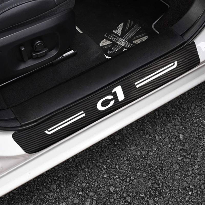 4 Stück Auto Kohlefaser Einstiegsleisten Kick Plates Aufkleber für Citr-oen C1, Car Türschwelle Scuff Pedal Anti Scratch Schwellenabdeckung Schutz Trim Sticker Zubehör,White von KLHYWEN