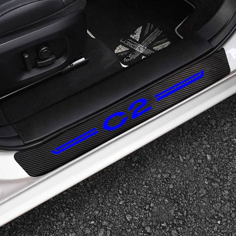 4 Stück Auto Kohlefaser Einstiegsleisten Kick Plates Aufkleber für Citr-oen C2, Car Türschwelle Scuff Pedal Anti Scratch Schwellenabdeckung Schutz Trim Sticker Zubehör,Blue von KLHYWEN