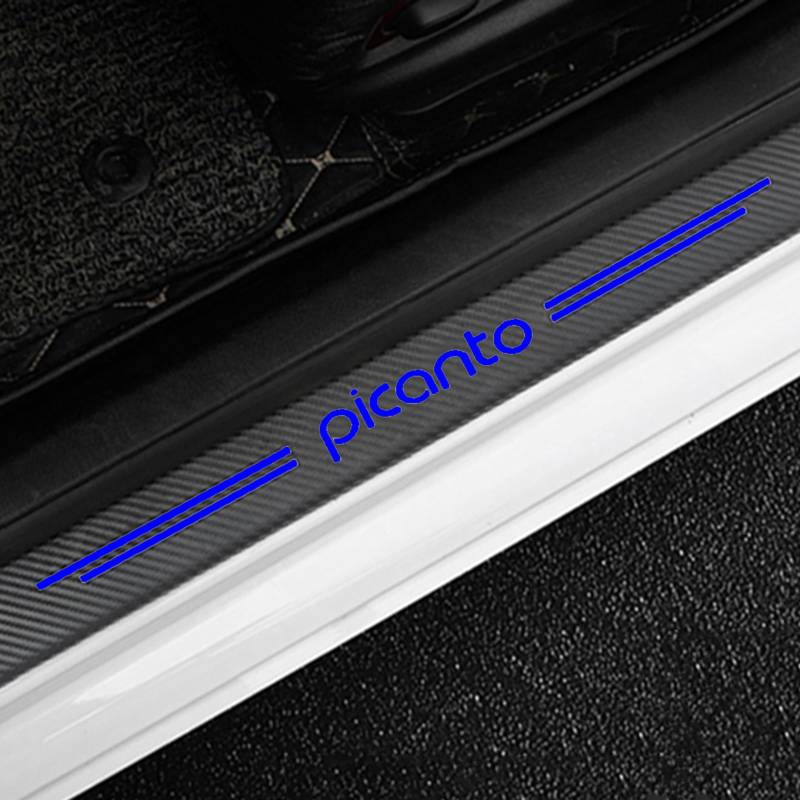 4 Stück Auto Kohlefaser Einstiegsleisten Kick Plates Aufkleber für KI-A Picanto, Car Türschwelle Scuff Pedal Anti Scratch Schwellenabdeckung Schutz Trim Sticker Zubehör,Blue von KLHYWEN