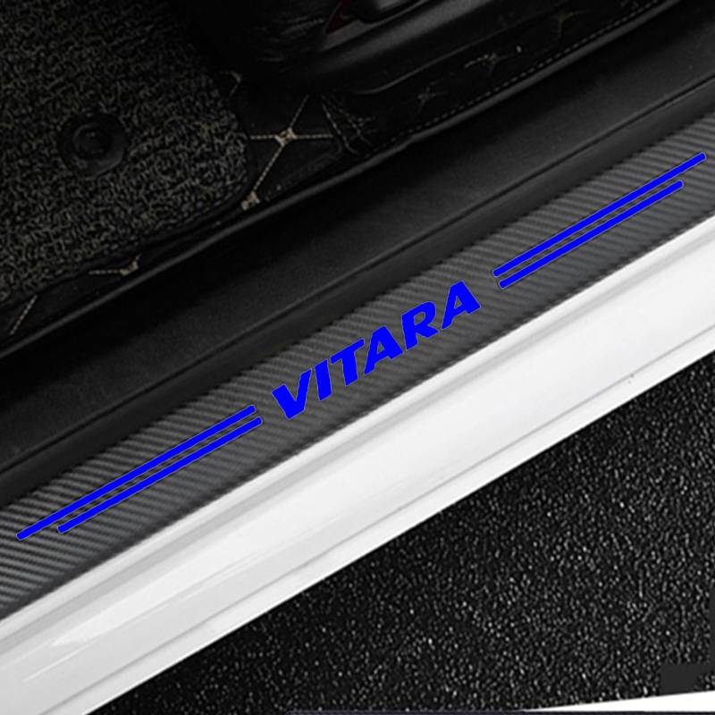 4 Stück Auto Kohlefaser Einstiegsleisten Kick Plates Aufkleber für Suz-uki Vitara, Car Türschwelle Scuff Pedal Anti Scratch Schwellenabdeckung Schutz Trim Sticker Zubehör,Blue von KLHYWEN