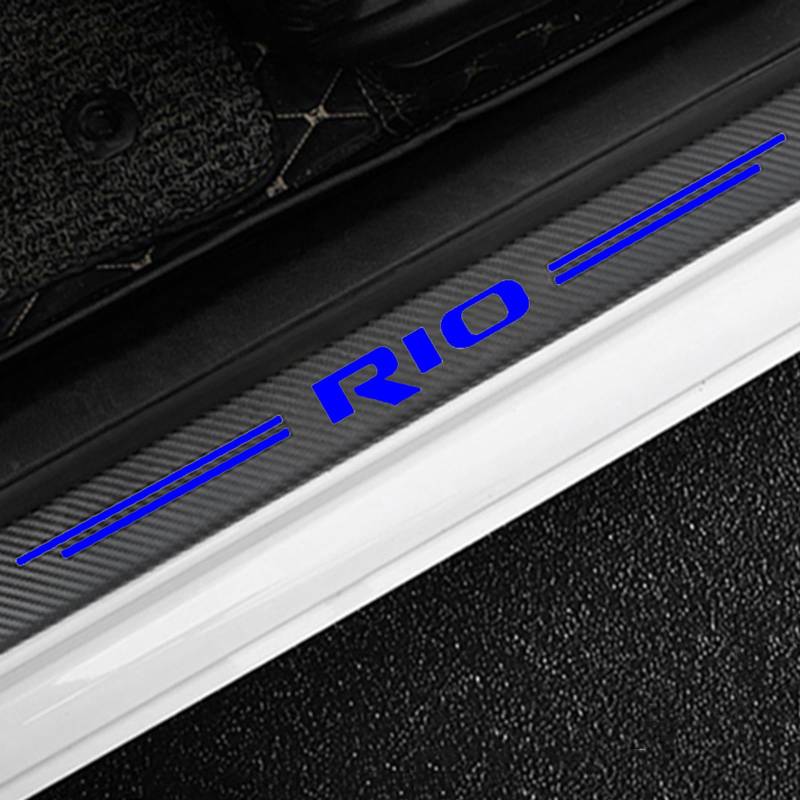 4 Stück Auto Kohlefaser Einstiegsleisten Schutz Für KI-A Rio Tuning Zubehör mit Logo Türschwelle Anti Kratz Aufkleber Schutzstreifen,Blue von KLHYWEN