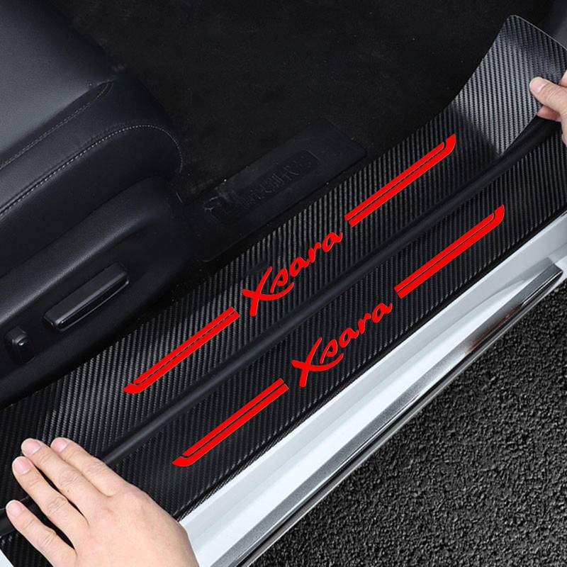 4 Stück Kohlefaser Einstiegsleisten Schutz für Citr-oen Xsara, Auto Türschweller Kratzschutz Abdeckung Protector Pedal Aufkleber,Red von KLHYWEN