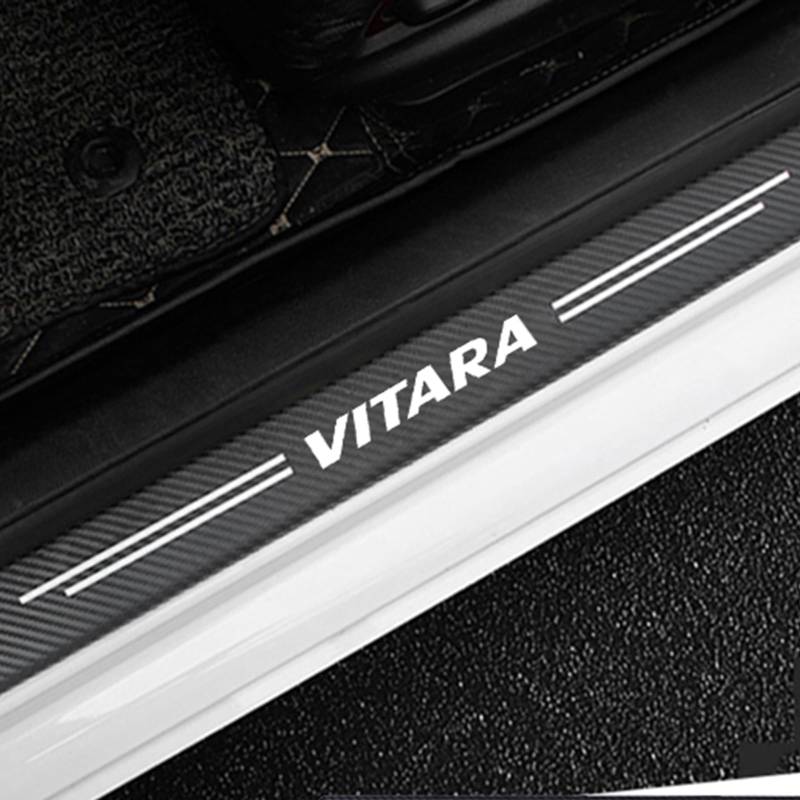 4 Stück Kohlefaser Einstiegsleisten Schutz für Suz-uki Vitara, Auto Türschweller Kratzschutz Abdeckung Protector Pedal Aufkleber,White von KLHYWEN