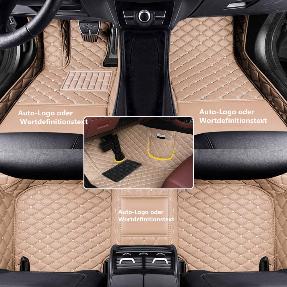 Fußmatten Auto Bodenmatte Anpassen 95% Automodelle Allwetter Fussmatten Set Zubehör Fußmatte PU Leder (Z.B Für Audi, Für BMW, Für Benz, Für Peugeot) (Beige) von KLKKL
