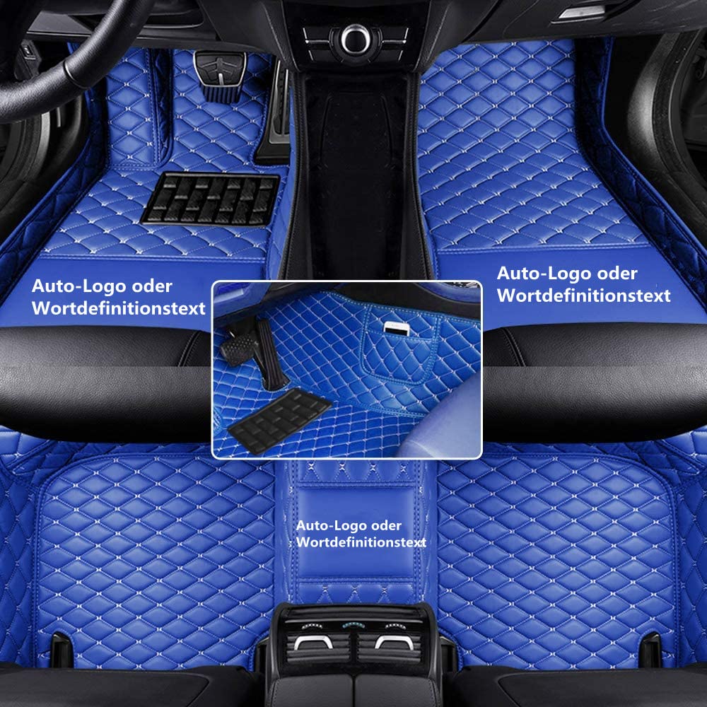 Fußmatten Auto Bodenmatte Anpassen 95% Automodelle Allwetter Fussmatten Set Zubehör Fußmatte PU Leder (Z.B Für Audi, Für BMW, Für Benz, Für Peugeot) (Blau) von KLKKL