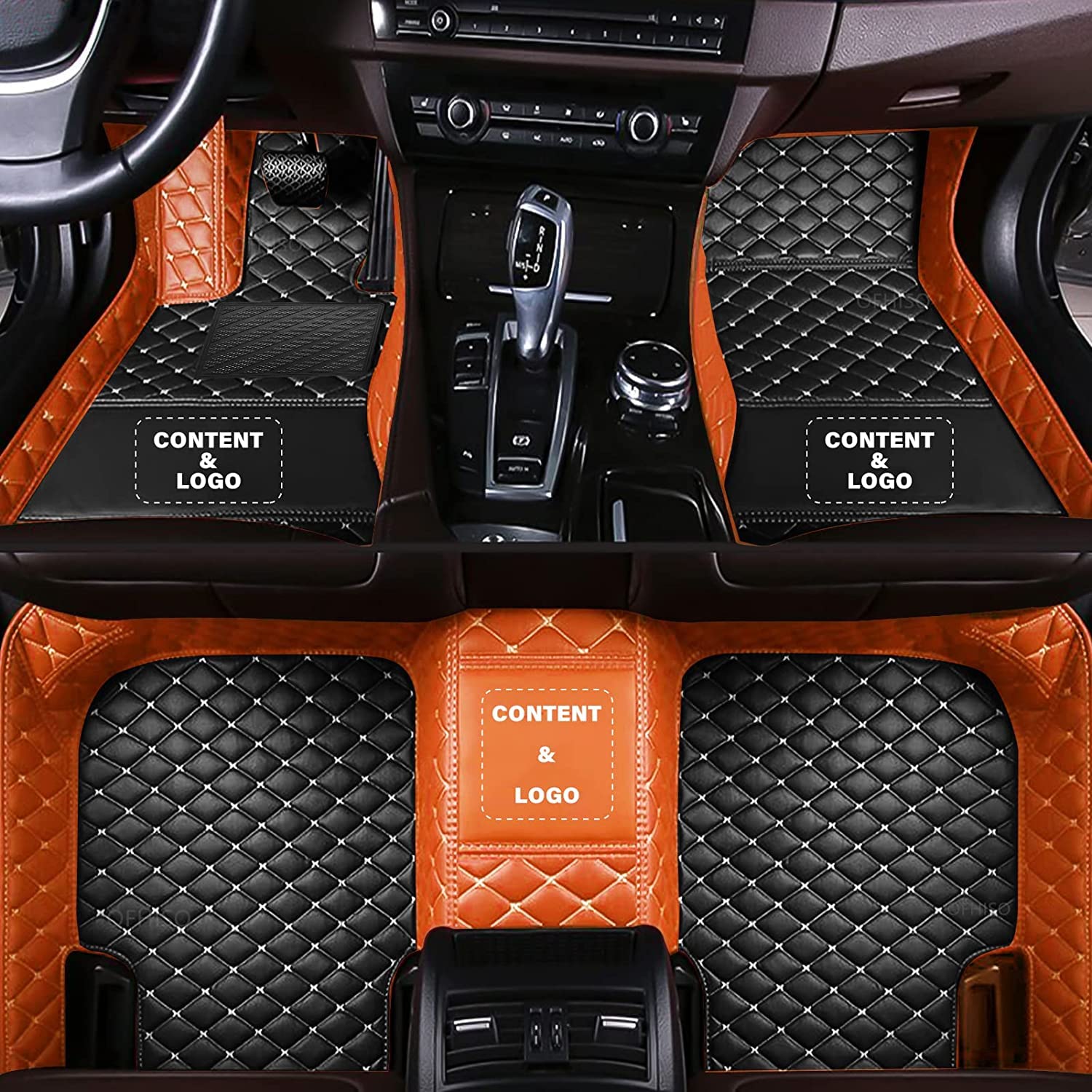 Fußmatten Auto Bodenmatte Anpassen 95% Automodelle Allwetter Fussmatten Set Zubehör Fußmatte PU Leder (Z.B Für Audi, Für BMW, Für Benz, Für Peugeot) (Orange+Schwarz) von KLKKL