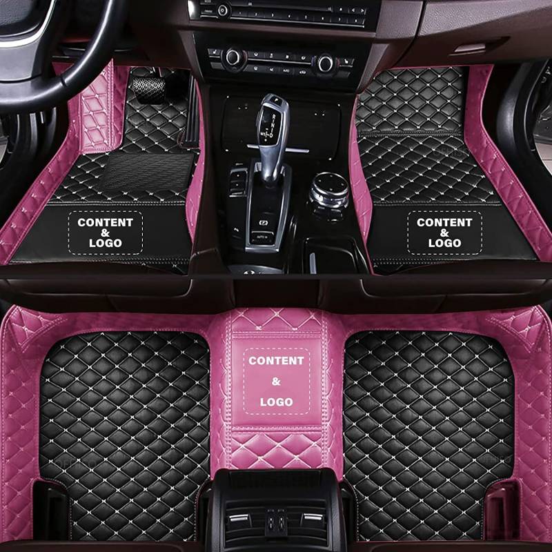 Fußmatten Auto Bodenmatte Anpassen 95% Automodelle Allwetter Fussmatten Set Zubehör Fußmatte PU Leder (Z.B Für Audi, Für BMW, Für Benz, Für Peugeot) (Rosa + Schwarz) von KLKKL