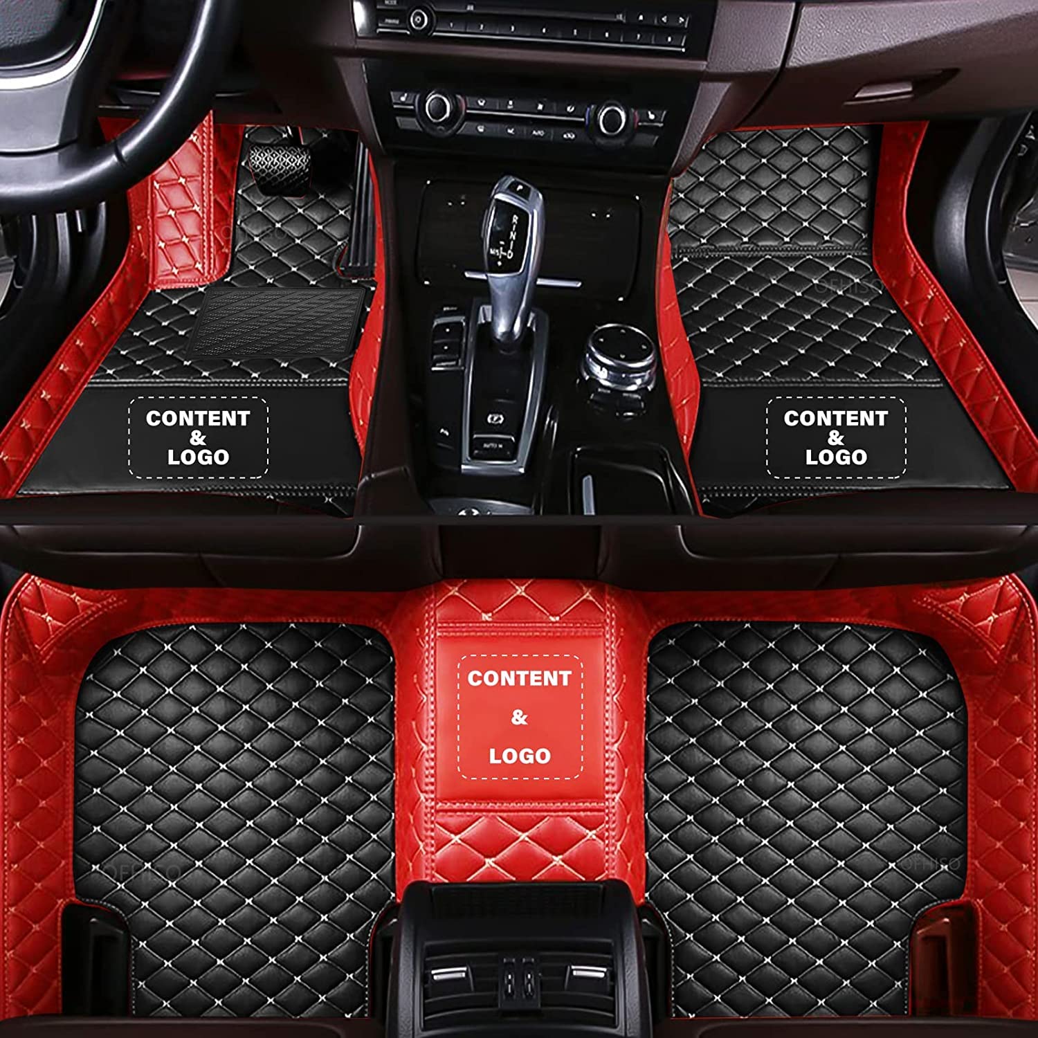 Fußmatten Auto Bodenmatte Anpassen 95% Automodelle Allwetter Fussmatten Set Zubehör Fußmatte PU Leder (Z.B Für Audi, Für BMW, Für Benz, Für Peugeot) (Rot+Schwarz) von KLKKL