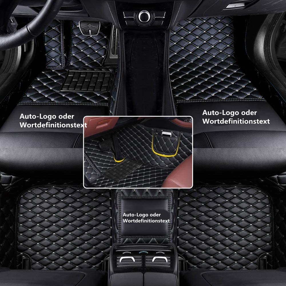 Fußmatten Auto Bodenmatte Anpassen 95% Automodelle Allwetter Fussmatten Set Zubehör Fußmatte PU Leder (Z.B Für Audi, Für BMW, Für Benz, Für Peugeot) (Schwarz-Beige) von KLKKL